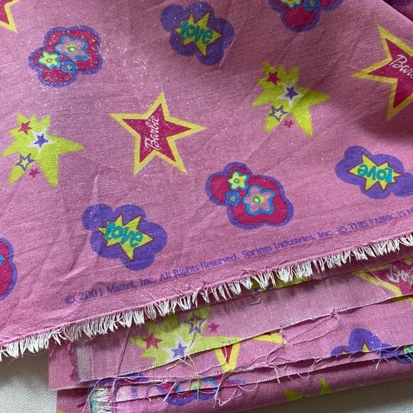 Barbie Sewing Fabric 2 Yards Early 2000s Vintage Pink Glittery Sparkly - Picture 4 of 4